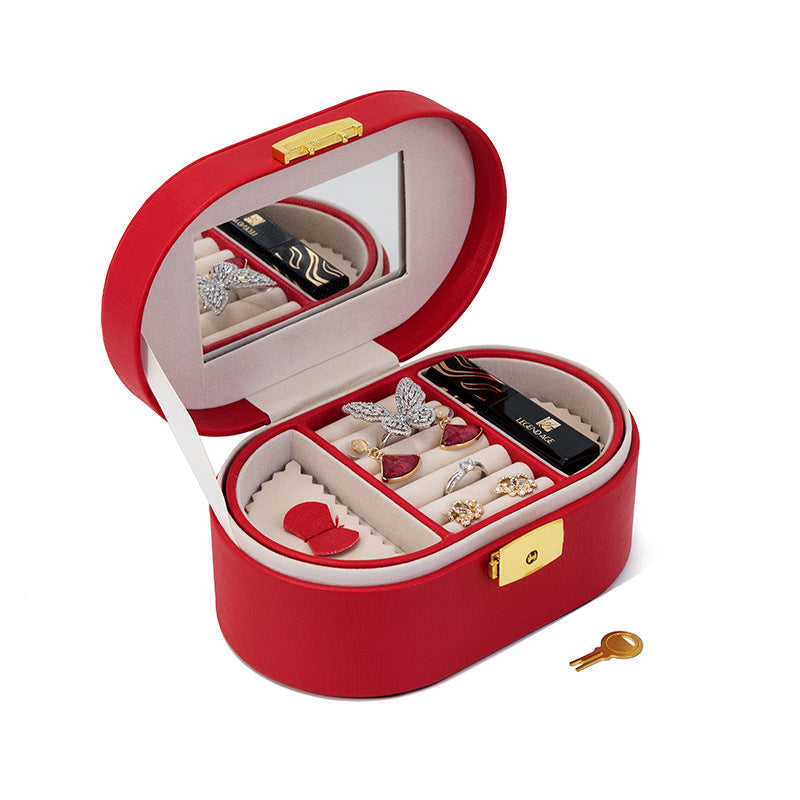 Portable Jewelry Storage Case With Mirrored Ring Necklace Bracelet Earrings Plate Little Girls Multi-function Jewellery Box