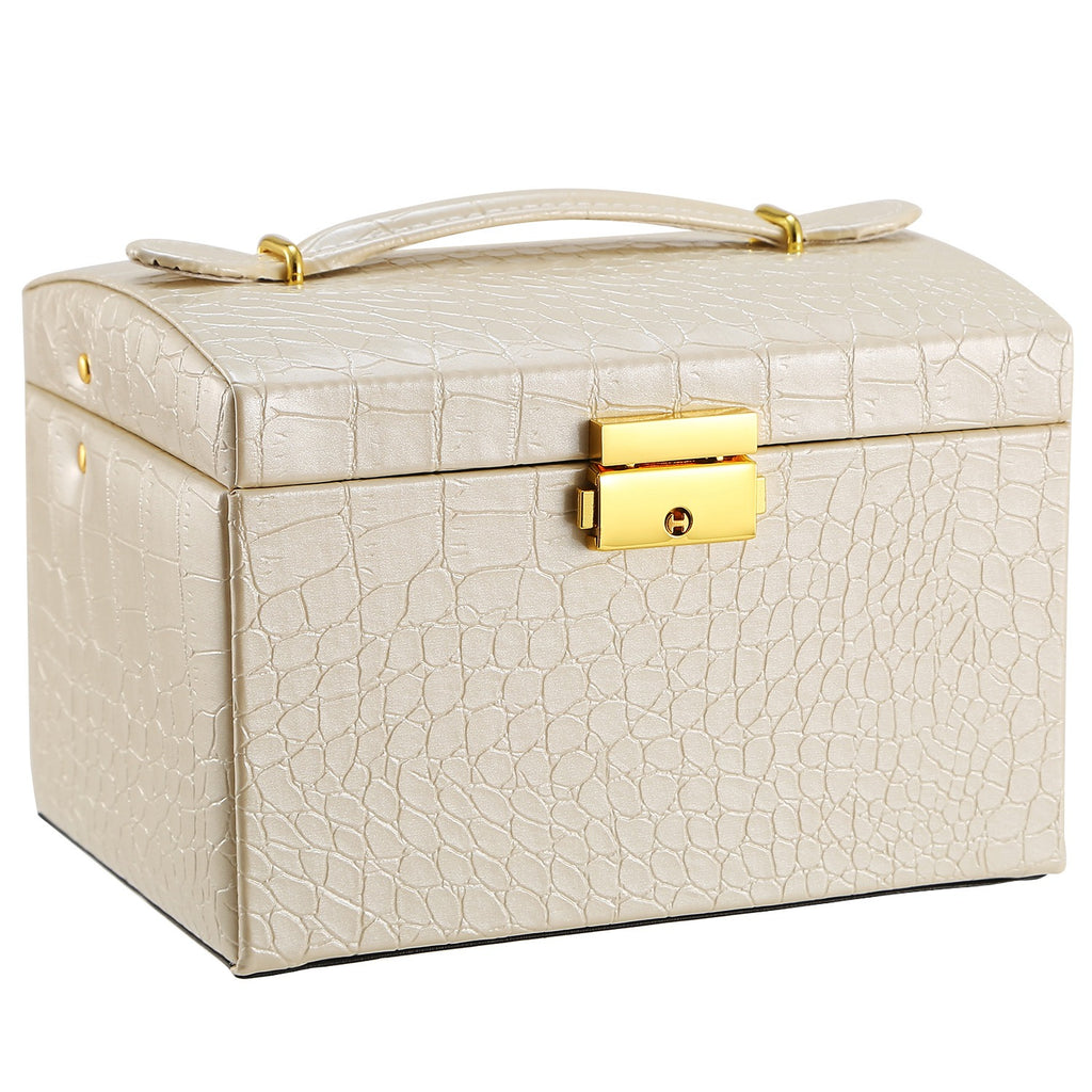 1Pc Jewelry Case Organizer 3-layer Lockable Travel Jewelry Box PU Leather Storage Display Case With Mirror Protective For Bracelets Earrings Rings Necklaces