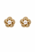 Pearl Flower Pavé Stud Earrings