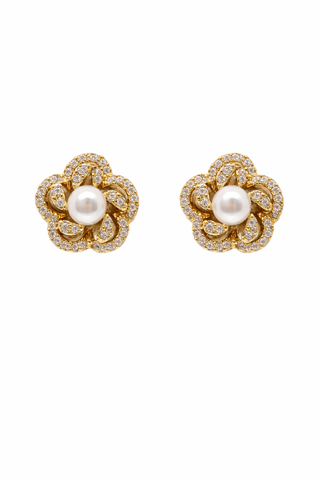Pearl Flower Pavé Stud Earrings