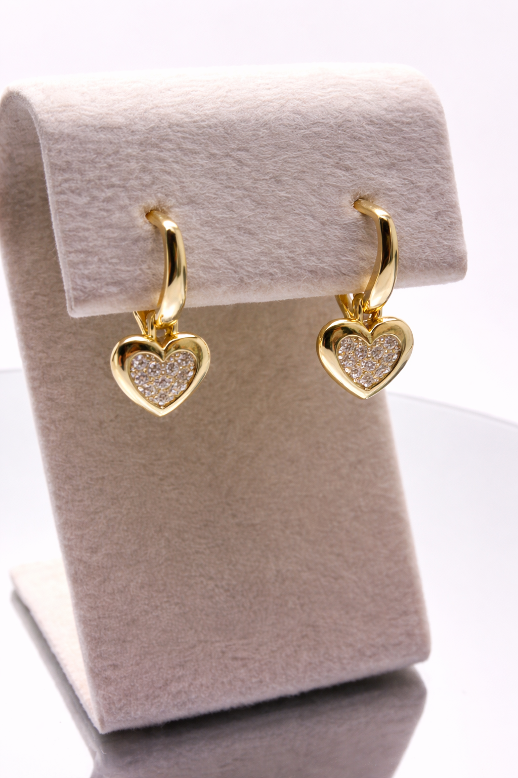 Gold Pavé Heart Charm Hoop Earrings