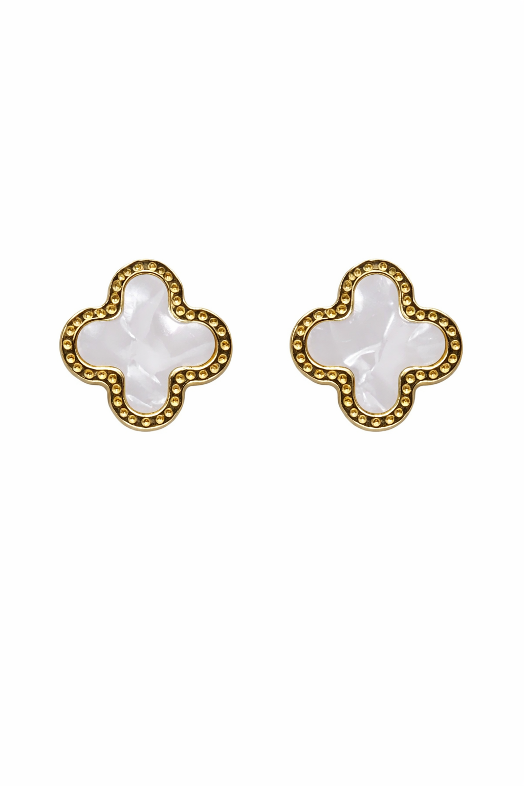 Gold Clover Enamel Stud Earrings