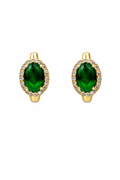 Gold Oval Halo Crystal Huggie Earrings