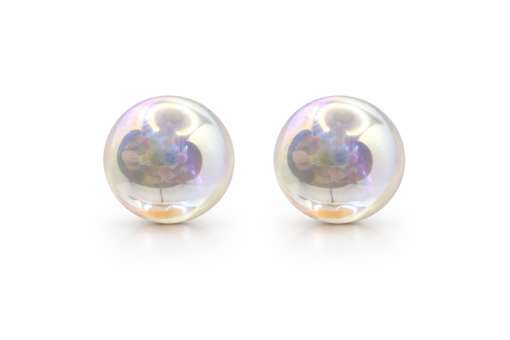 Iridescent Pearl Ball Stud Earrings