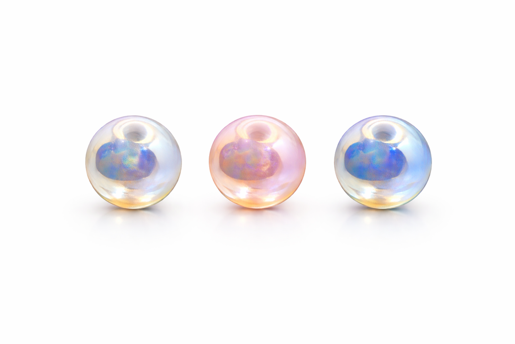 Iridescent Pearl Ball Stud Earrings