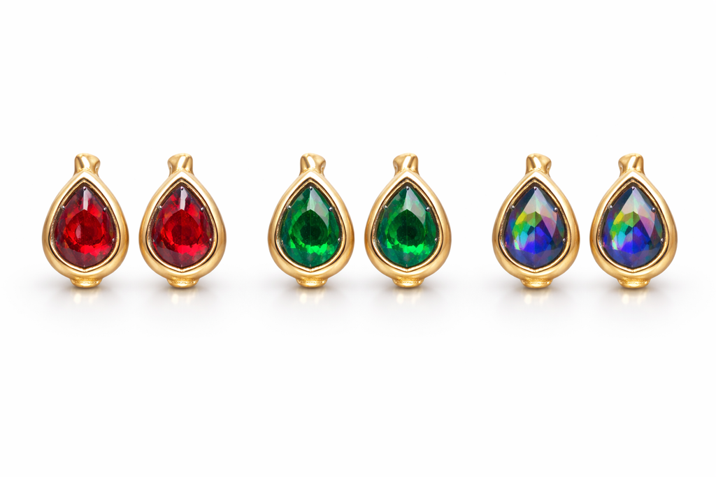 Teardrop Bezel Crystal Clip Earrings