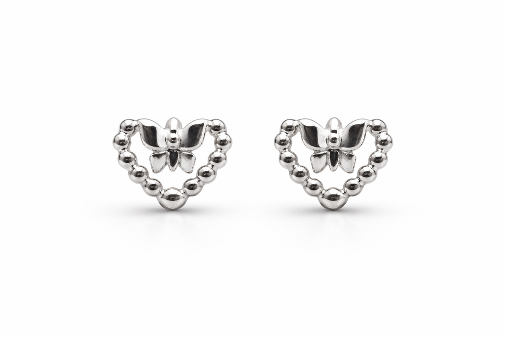 Beaded Open Heart Bow Hoop Earrings