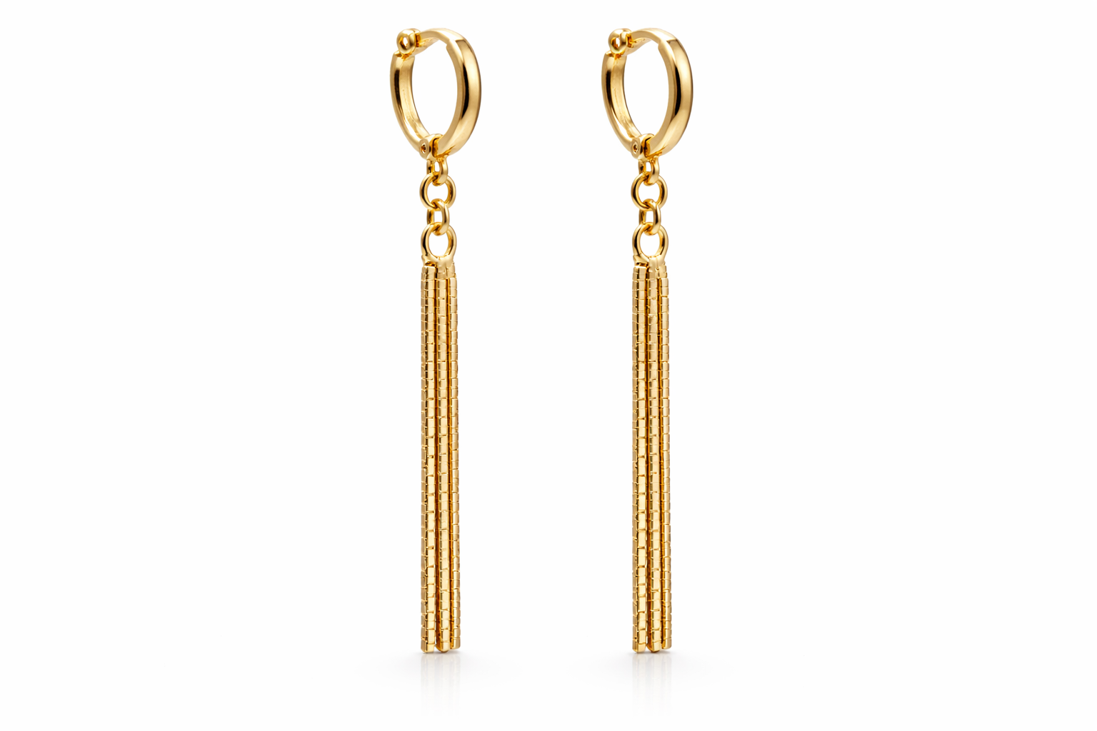 Gold Huggie Hoop & Textured Bar Drop Earrings