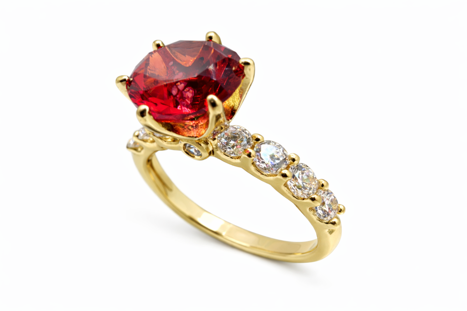 Red Crystal Solitaire Pavé Band Ring
