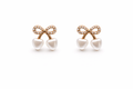 Gold Bow & Pearl Heart Drop Earrings