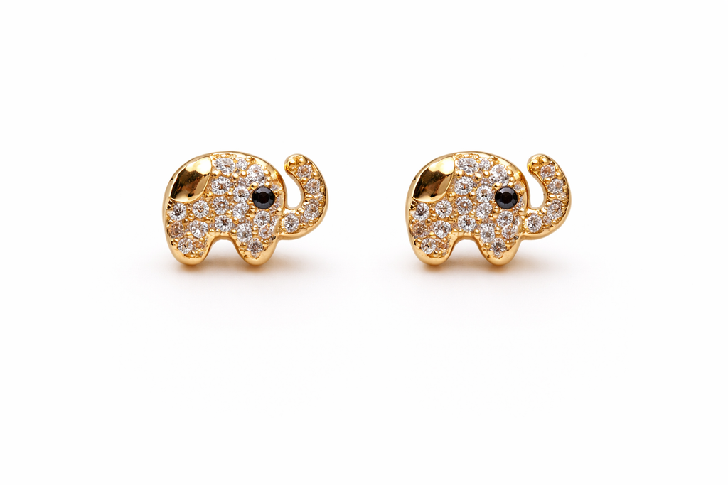 Gold Pavé Elephant Stud Earrings