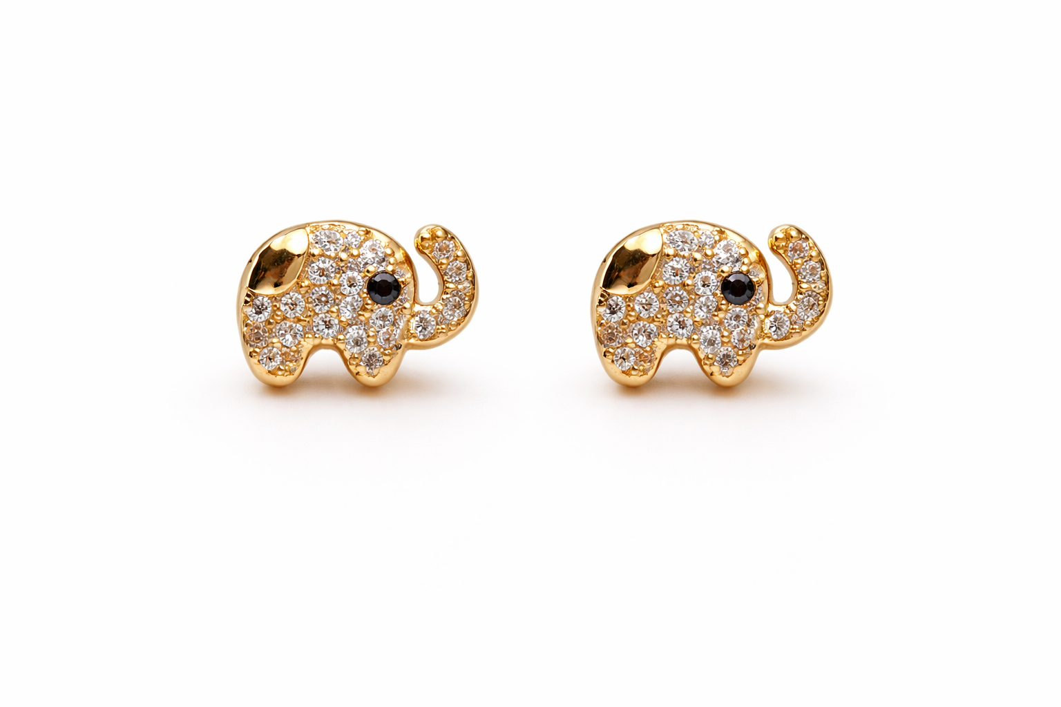 Gold Pavé Elephant Stud Earrings