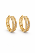 Gold Greek Key Pavé Hoop Earrings
