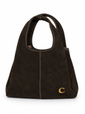 Coach Lana suede hobo bag dark chocolate brown front view
