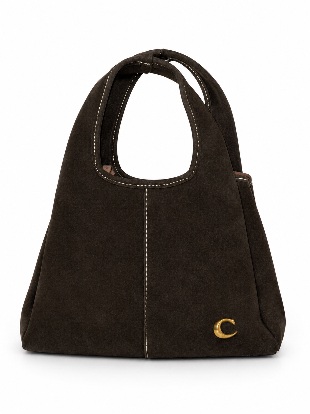 Coach Lana suede hobo bag dark chocolate brown front view