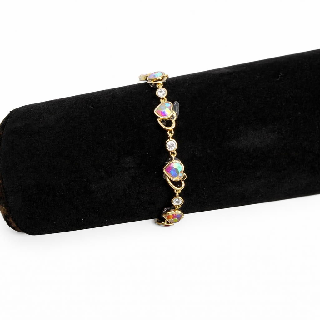 Iridescent Heart Crystal Link Bracelet