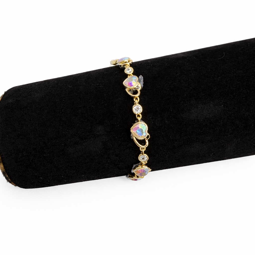 Iridescent Heart Crystal Link Bracelet
