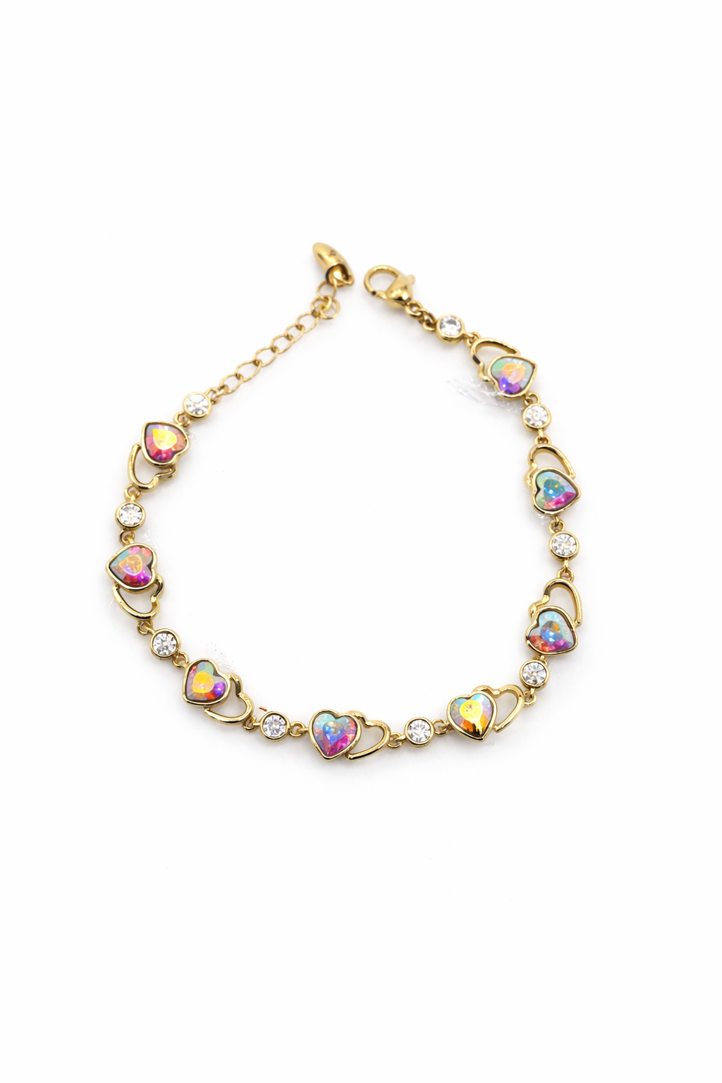 Iridescent Heart Crystal Link Bracelet