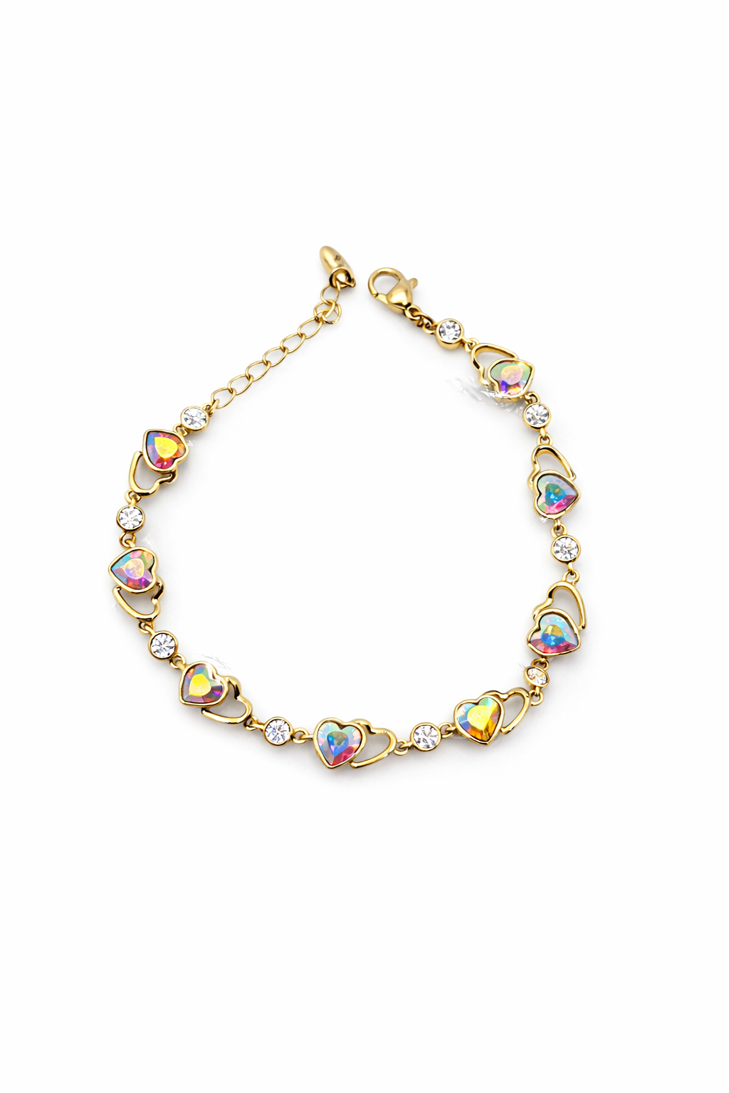 Iridescent Heart Crystal Link Bracelet