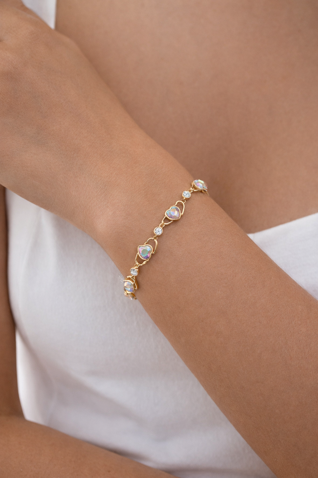 Iridescent Heart Crystal Link Bracelet