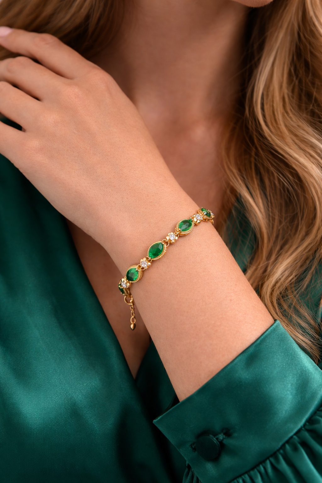 Emerald Marquise Crystal Link Bracelet