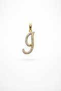 Gold CZ Cursive Initial "J" Pendant