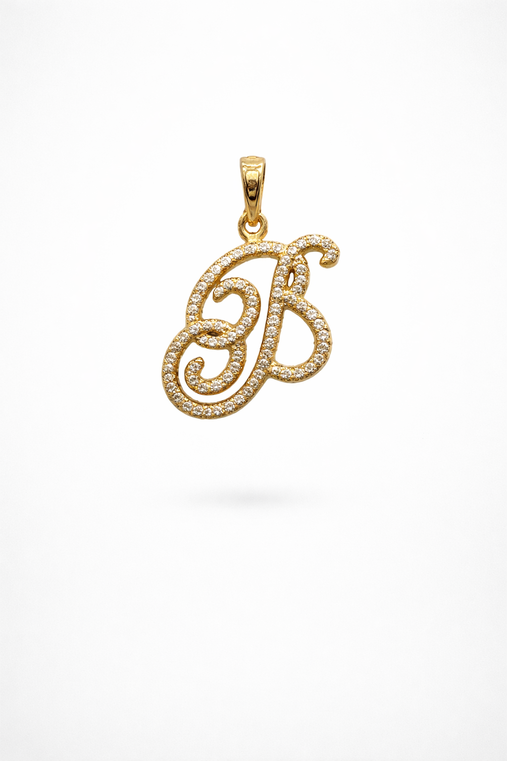 Gold CZ Cursive Initial "B" Pendant