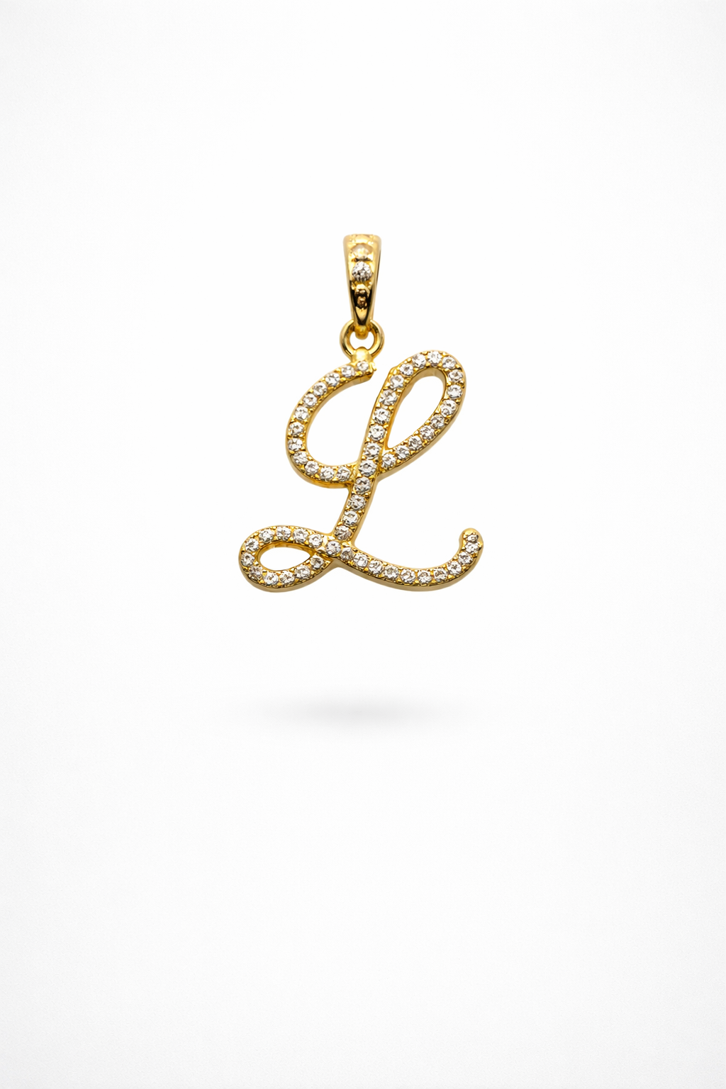Gold CZ Cursive Initial "L" Pendant