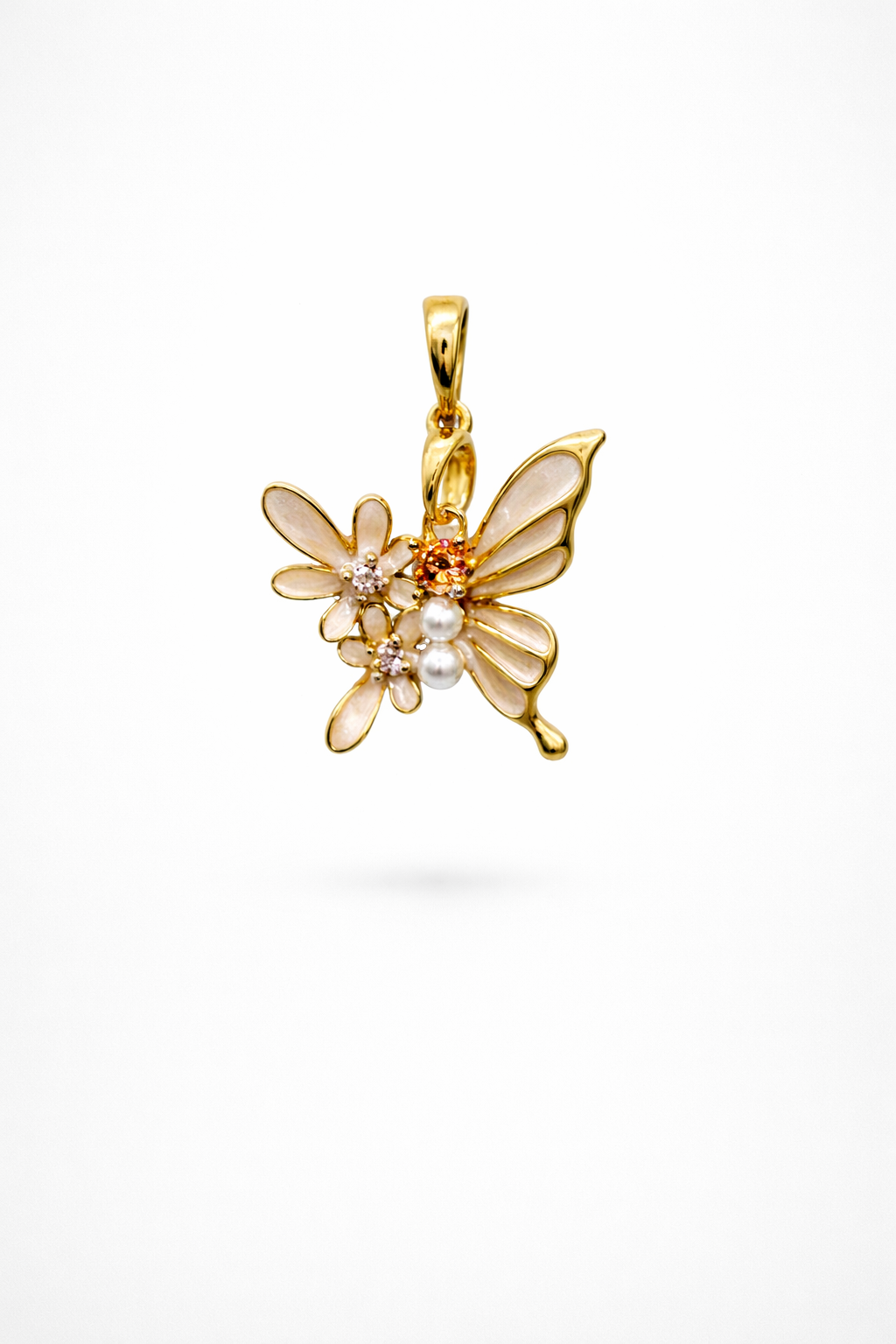 Gold Butterfly & Daisy Pearl Pendant