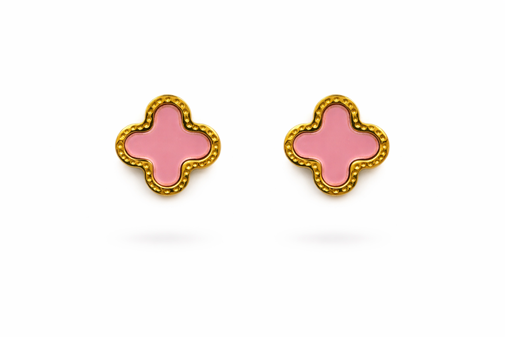 Gold Clover Enamel Stud Earrings