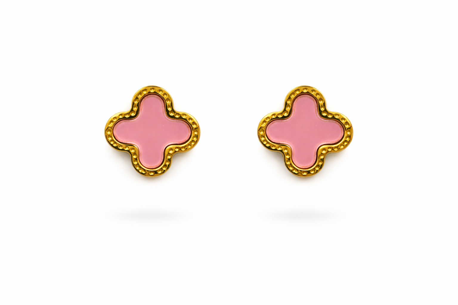 Gold Clover Enamel Stud Earrings