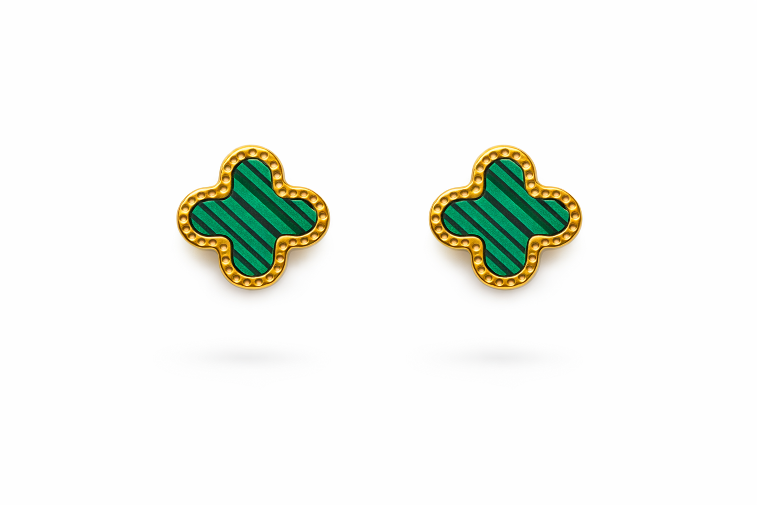 Gold Clover Enamel Stud Earrings