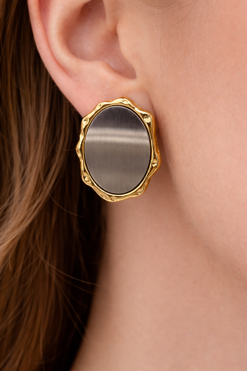 Smoke & Gold Oval Statement Earrings