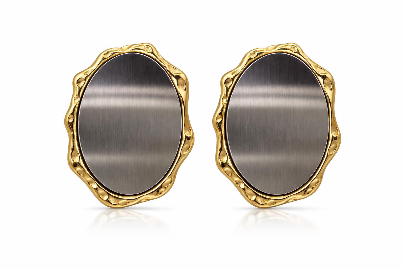 Smoke & Gold Oval Statement Earrings