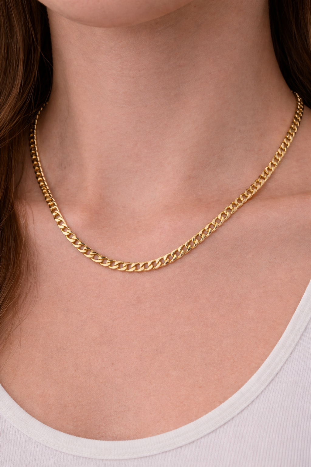 Gold Cuban Curb Chain Necklace 22"