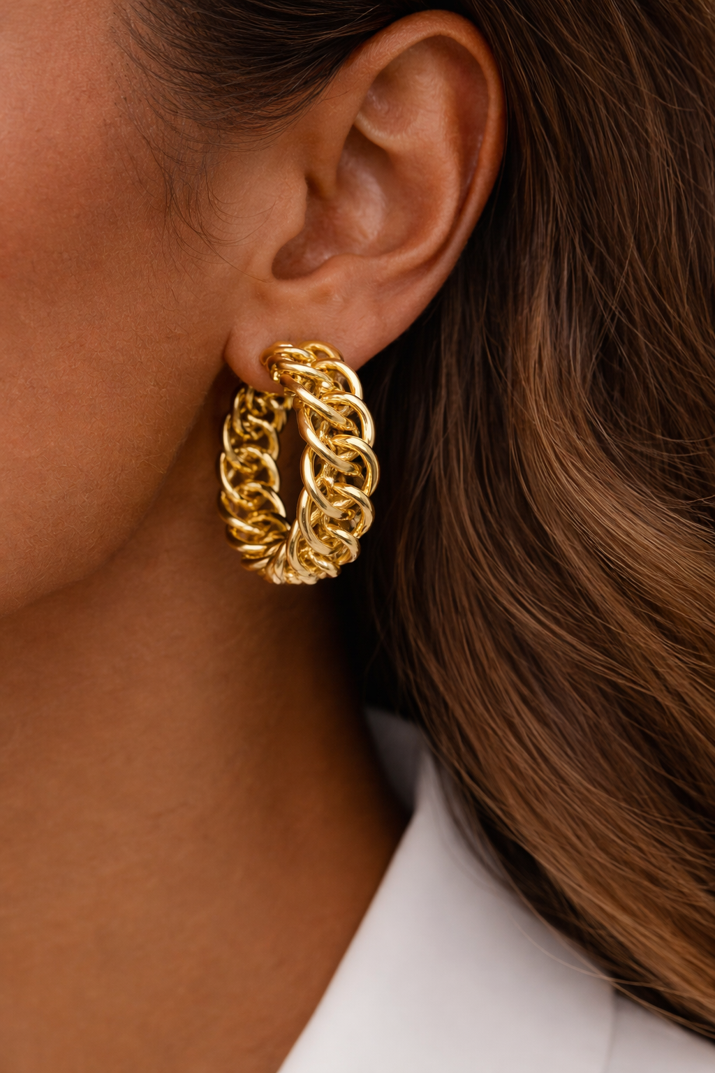 Gold Chain Link Hoop Earrings