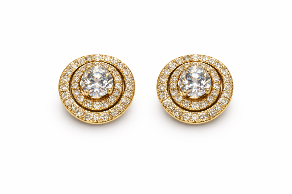 Double Swirl Halo Crystal Stud Earrings
