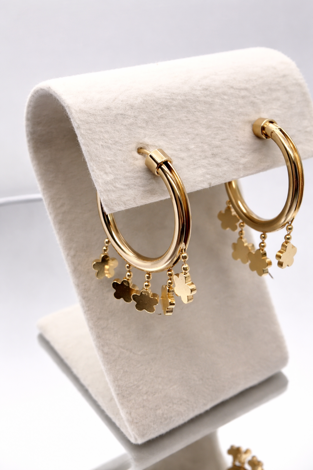 Gold Clover Charm Hoop Earrings