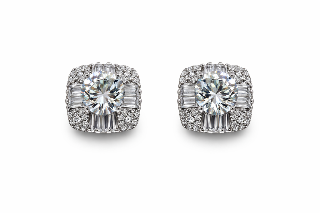 Crystal Halo Cushion Stud Earrings