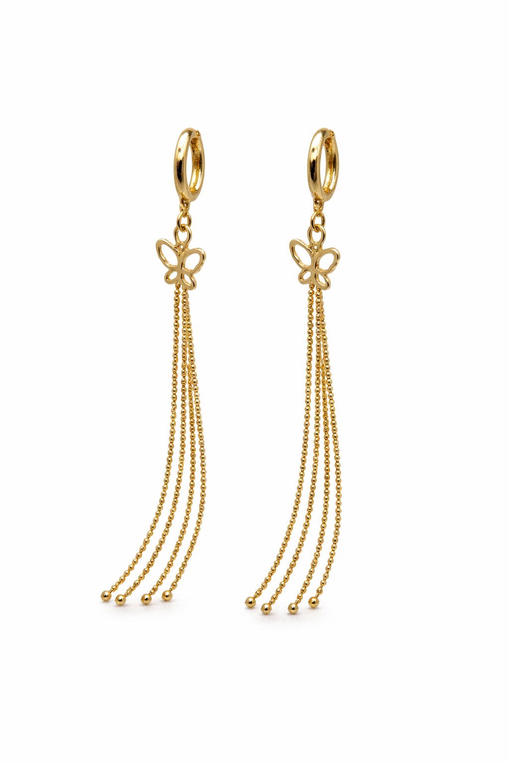 Gold Butterfly Chain Tassel Huggie Earrings