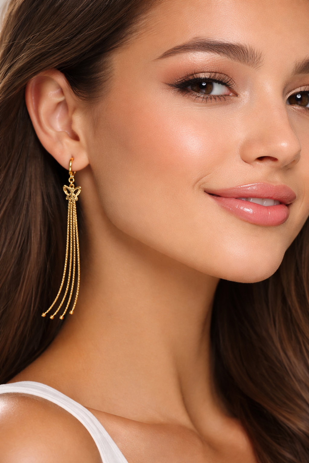 Gold Butterfly Chain Tassel Huggie Earrings