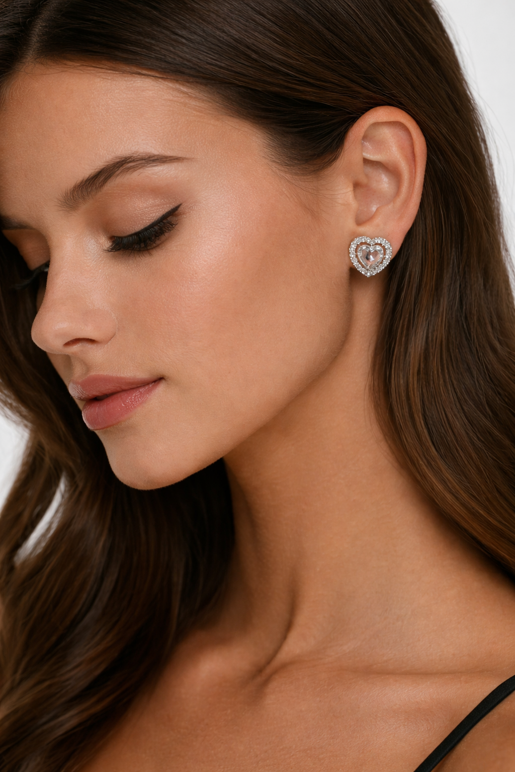 Double Halo Heart Crystal Stud Earrings