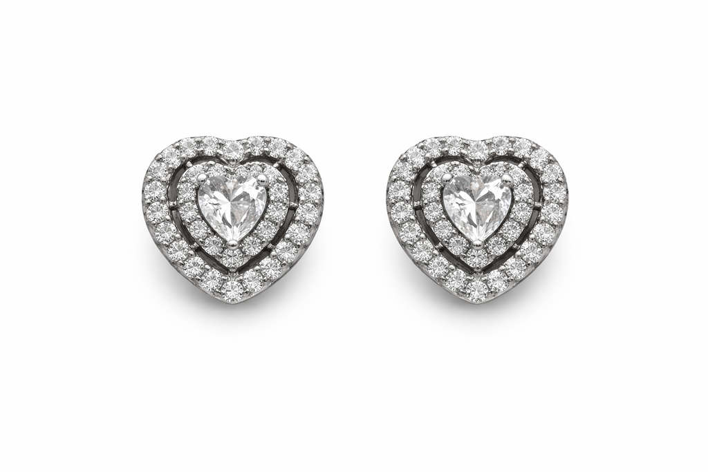 Double Halo Heart Crystal Stud Earrings