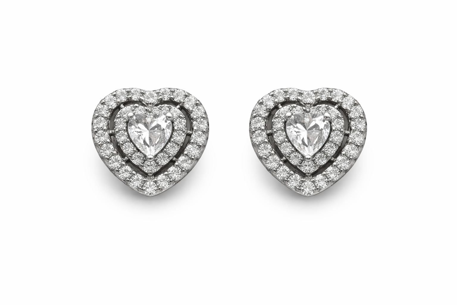 Double Halo Heart Crystal Stud Earrings