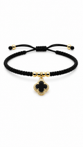 Black Macramé Bracelet with Gold Clover Charm