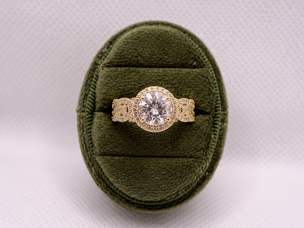 Gold Halo Solitaire Crystal Ring