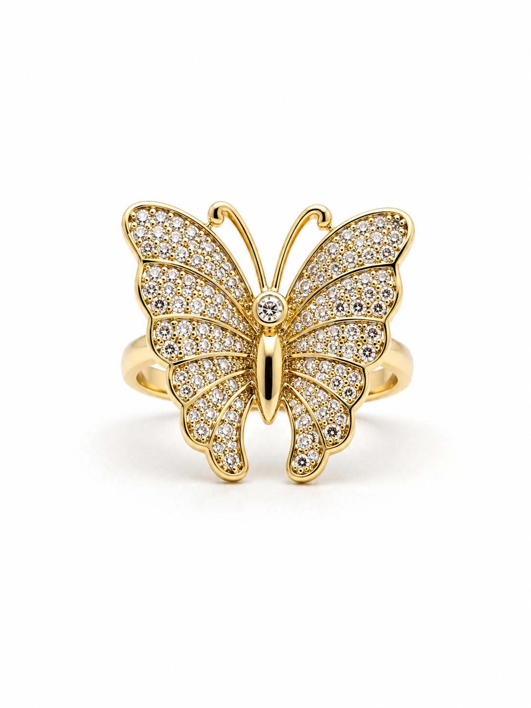 Gold Pavé Butterfly Statement Ring