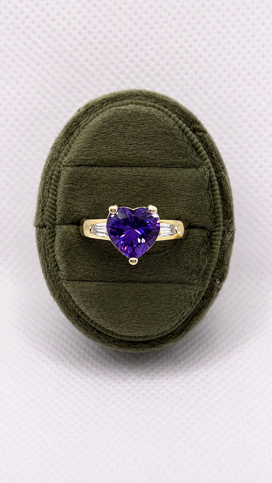 Gold Heart Solitaire Ring — Purple