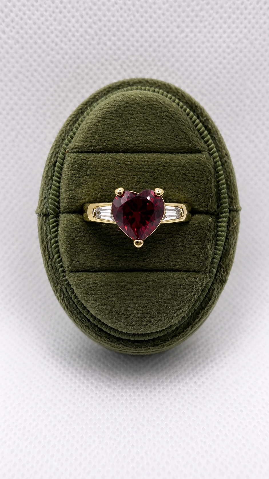 Gold Heart Solitaire Ring — Red