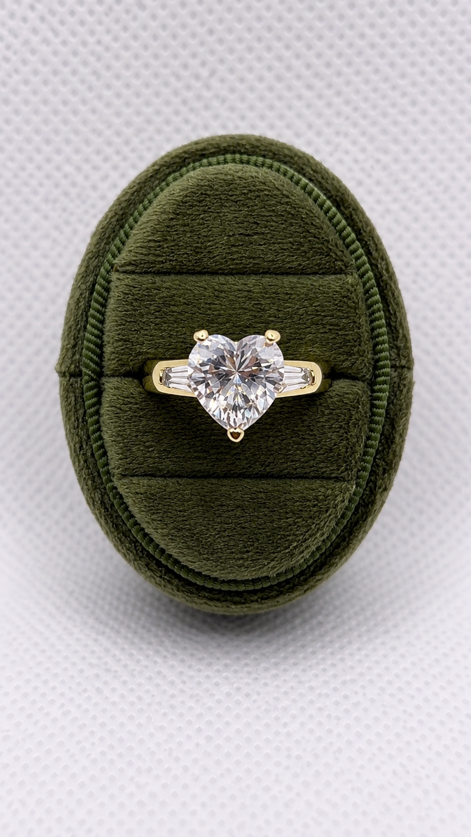Gold Heart-Cut Clear Crystal Solitaire Ring